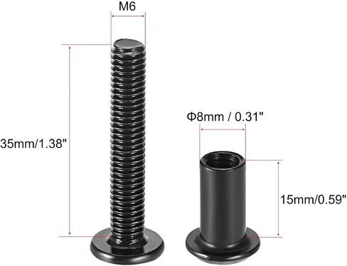 عمود برغي Uxcell مناسب لقطر الثقب 5/16 بوصة (8 مم)، ذكر M6x10 مم مشبك حزام ومسامير تثبيت جلدية من الفولاذ الكربوني الأسود 10 مجموعات in Kuwait