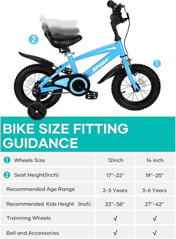 Kids Bike for Boys Girls Ages 2-5 Years Old 12 Inch Kid Bike with Removable Training Wheels Sturdy Frame Adjustable Seat Handbrake & Coaster Brake in Kuwait