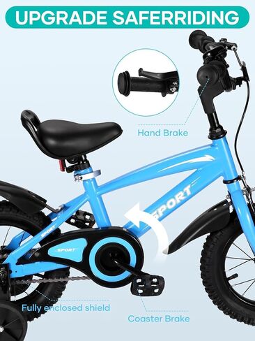 Kids Bike for Boys Girls Ages 2-5 Years Old 12 Inch Kid Bike with Removable Training Wheels Sturdy Frame Adjustable Seat Handbrake & Coaster Brake in Kuwait