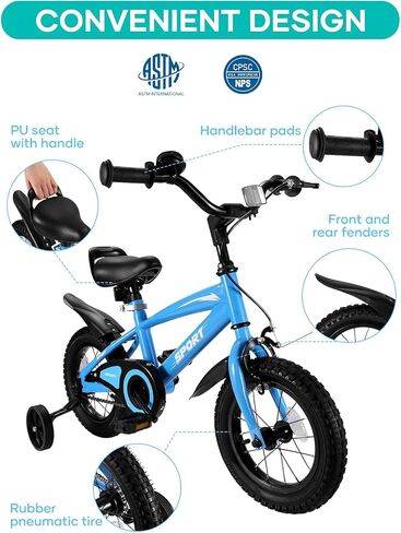 Kids Bike for Boys Girls Ages 2-5 Years Old 12 Inch Kid Bike with Removable Training Wheels Sturdy Frame Adjustable Seat Handbrake & Coaster Brake in Kuwait