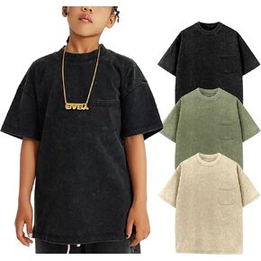 Yimoon Boys Girls Cotton T-Shirts Kids Oversized Acid Wash Tee Shirts Loose Fit Short Sleeve Summer Basic Tops 5-12Y in Saudi Arabia