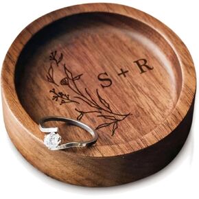 DoneOne Custom Round Wood Ring Dish, Engagement Ring Holder, Personalized Wedding Ring Dish, Anniversary Wedding Gift, Gifts for Newlywed in Saudi Arabia