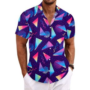 80s 90s Shirts for Men Vintage Hawaiian Button Down Shirt Retro Tropical Holiday Beach Aloha Shirt Party Disco Tees in Kuwait