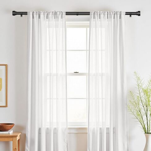 Black Curtain Rods for Windows 32 to 120 Inch, Heavy Duty Curtain Rod Adjustable Length, 1 Inch Diameter Modern Decorative Curtain Rods(Black,32-120") in Saudi Arabia