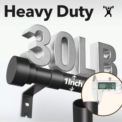 Black Curtain Rods for Windows 32 to 120 Inch, Heavy Duty Curtain Rod Adjustable Length, 1 Inch Diameter Modern Decorative Curtain Rods(Black,32-120") in Saudi Arabia