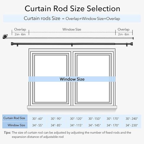 Black Curtain Rods for Windows 32 to 120 Inch, Heavy Duty Curtain Rod Adjustable Length, 1 Inch Diameter Modern Decorative Curtain Rods(Black,32-120") in Saudi Arabia
