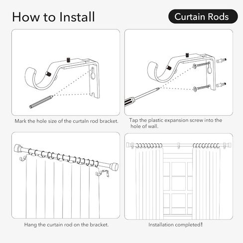 Black Curtain Rods for Windows 32 to 120 Inch, Heavy Duty Curtain Rod Adjustable Length, 1 Inch Diameter Modern Decorative Curtain Rods(Black,32-120") in Saudi Arabia