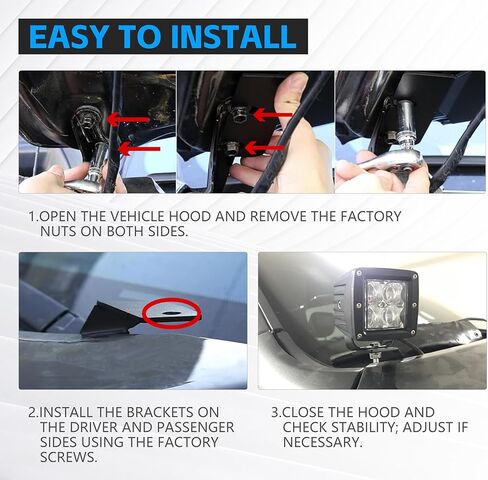 Ditch Light Brackets Hood Hinges Mount Lighting Bracket Kit for Auxiliary Off Road LED Work Pod Light Compatible with Toyota Tundra 2014 2015 2016 2017 2018 2019 2020 2021 (2PCS, Black) in Saudi Arabia