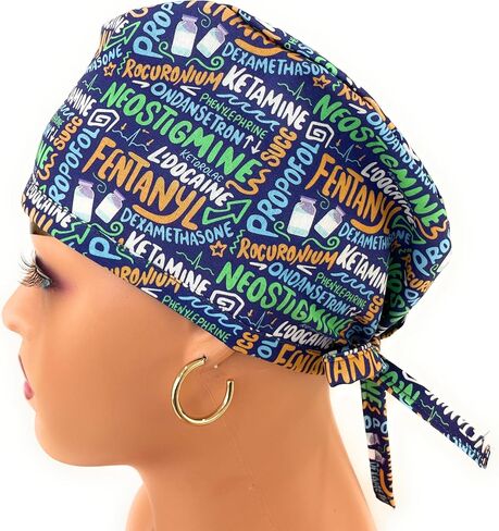 Unisex Medical Scrub Cap – Anesthesia Meds Scribbles Multicolor in Saudi Arabia