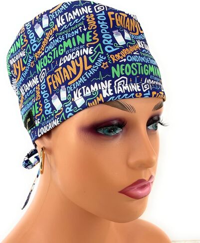 Unisex Medical Scrub Cap – Anesthesia Meds Scribbles Multicolor in Saudi Arabia