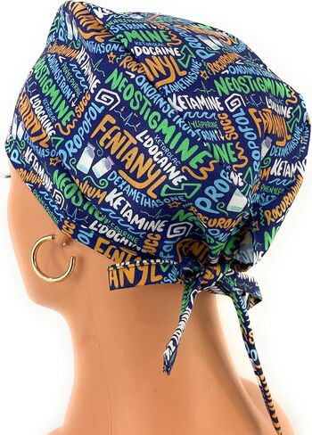 Unisex Medical Scrub Cap – Anesthesia Meds Scribbles Multicolor in Saudi Arabia