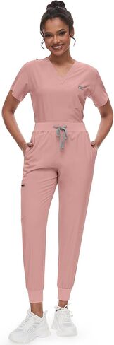niaahinn Scrubs for Women Set - Classic V-neck Top & Yogga Waistband Jogger Pants with 8 Pockets Breathable Slim Fit Suit in Saudi Arabia