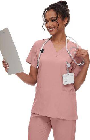niaahinn Scrubs for Women Set - Classic V-neck Top & Yogga Waistband Jogger Pants with 8 Pockets Breathable Slim Fit Suit in Saudi Arabia