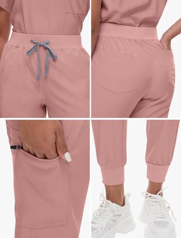 niaahinn Scrubs for Women Set - Classic V-neck Top & Yogga Waistband Jogger Pants with 8 Pockets Breathable Slim Fit Suit in Saudi Arabia