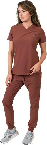 Medgear Women's 1-Pocket Top Knit Rib Cuff Jogger Pants Set in Kuwait