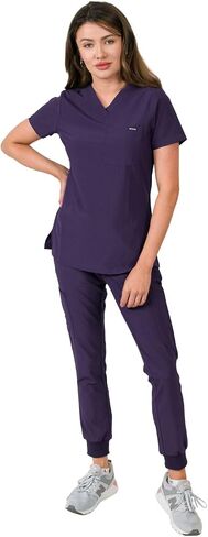 Medgear Women's 1-Pocket Top Knit Rib Cuff Jogger Pants Set in Kuwait