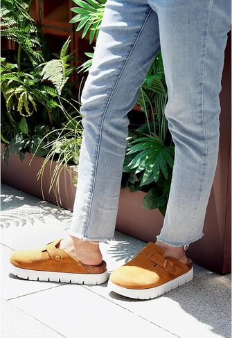 Suede Clogs for Women Platform Shoes， Memory Foam Arch Support Cork Footbed， Sandals & Mules Non-Slip in Saudi Arabia