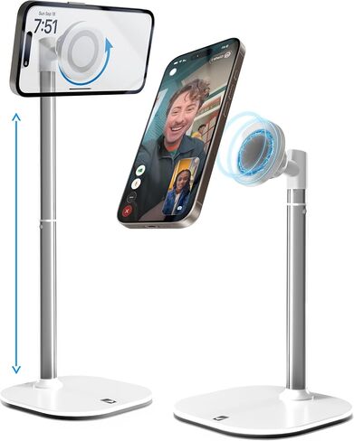 COOPER MagStand Magnetic Phone Stand for Desk, MagSafe Tripod, iPhone 17 | 9-13" Adjustable, Weighted Base, Strong Magnet Hold, iPhone Holder for Video Calls, 2 Steel Rings, Fits any iPhone or Android in Kuwait