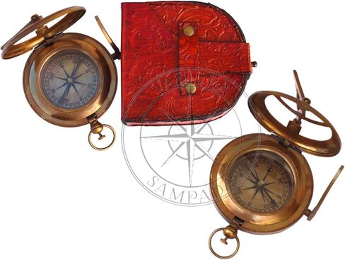 Vasudha Sampada Handicrafts Directional Magnetic Sundial Clock Pocket Marine Compass Essential Baptism Gifts With Leather Case For Loved Onescompass With Leather Case And Chain - Push Open Compass in Saudi Arabia