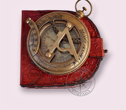 Vasudha Sampada Handicrafts Directional Magnetic Sundial Clock Pocket Marine Compass Essential Baptism Gifts With Leather Case For Loved Onescompass With Leather Case And Chain - Push Open Compass in Saudi Arabia