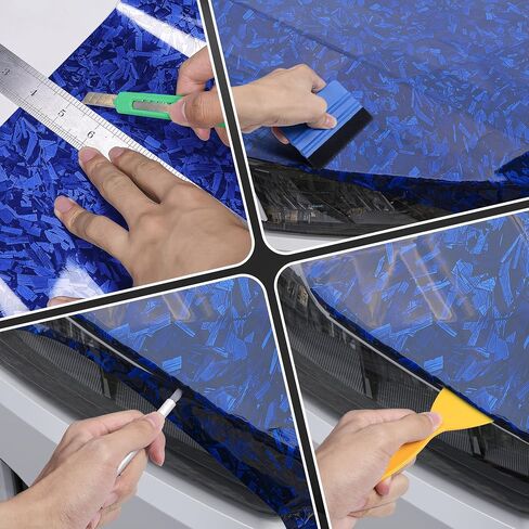 لفة فينيل ألياف الكربون المزورة مع مجموعات أدوات 4pcs ، لفائف فينيل عالية اللمعان ، ورقة أفلام مركبة تلقائية DIY مع تقنية إطلاق الهواء اللاصقة 1 قدم × 5 قدم (الأزرق) in Kuwait