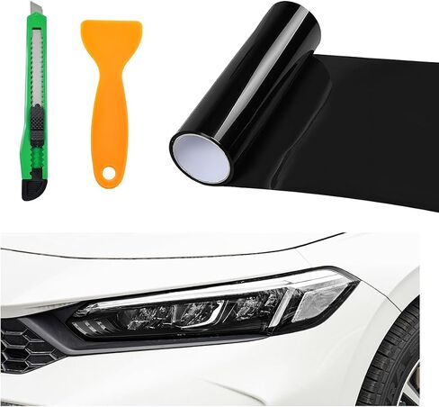 Headlight Vinyl Film Sticker Sheet Roll, 47.2"×11.8" Self-Adhesive Tint Vinyl Film for Car Tail Lights Fog Lights, Air-Release Headlight Tint Wrap Film with Squeegee & Cutter (Light Black) in Saudi Arabia
