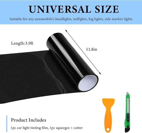 Headlight Vinyl Film Sticker Sheet Roll, 47.2"×11.8" Self-Adhesive Tint Vinyl Film for Car Tail Lights Fog Lights, Air-Release Headlight Tint Wrap Film with Squeegee & Cutter (Light Black) in Saudi Arabia