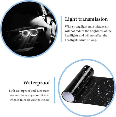 Headlight Vinyl Film Sticker Sheet Roll, 47.2"×11.8" Self-Adhesive Tint Vinyl Film for Car Tail Lights Fog Lights, Air-Release Headlight Tint Wrap Film with Squeegee & Cutter (Light Black) in Saudi Arabia