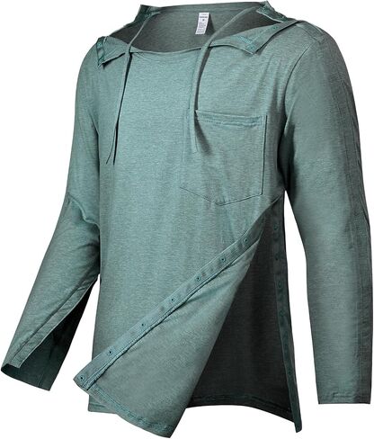 Cotton Men's Post Shoulder Surgery Shirts Clothes After Rotator Cuff Surgery Chemo Port Access Long Sleeve T Shirt with Snaps in Saudi Arabia