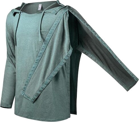 Cotton Men's Post Shoulder Surgery Shirts Clothes After Rotator Cuff Surgery Chemo Port Access Long Sleeve T Shirt with Snaps in Saudi Arabia