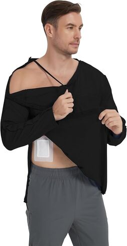 Cotton Men's Post Shoulder Surgery Shirts Clothes After Rotator Cuff Surgery Chemo Port Access Long Sleeve T Shirt with Snaps in Saudi Arabia
