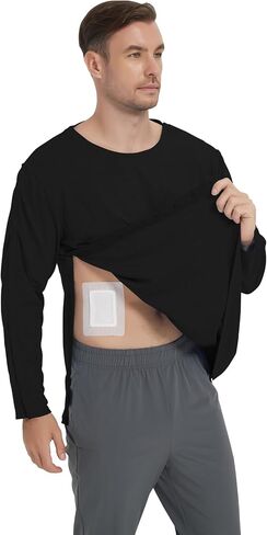 Cotton Men's Post Shoulder Surgery Shirts Clothes After Rotator Cuff Surgery Chemo Port Access Long Sleeve T Shirt with Snaps in Saudi Arabia