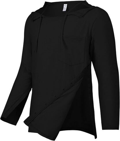 Cotton Men's Post Shoulder Surgery Shirts Clothes After Rotator Cuff Surgery Chemo Port Access Long Sleeve T Shirt with Snaps in Saudi Arabia