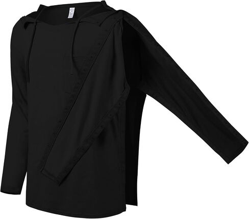 Cotton Men's Post Shoulder Surgery Shirts Clothes After Rotator Cuff Surgery Chemo Port Access Long Sleeve T Shirt with Snaps in Saudi Arabia