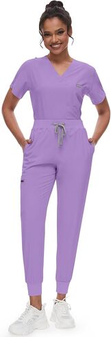 niaahinn Scrubs for Women Set - Classic V-neck Top & Yogga Waistband Jogger Pants with 8 Pockets Breathable Slim Fit Suit in Saudi Arabia