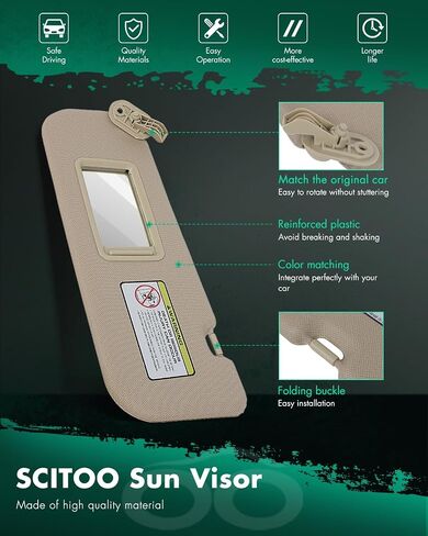 SCITOO Beige Right Passenger Side Auto Sun Visor Assembly fit for 2006-2008 for Hyundai Sonata with Sunroof in Saudi Arabia