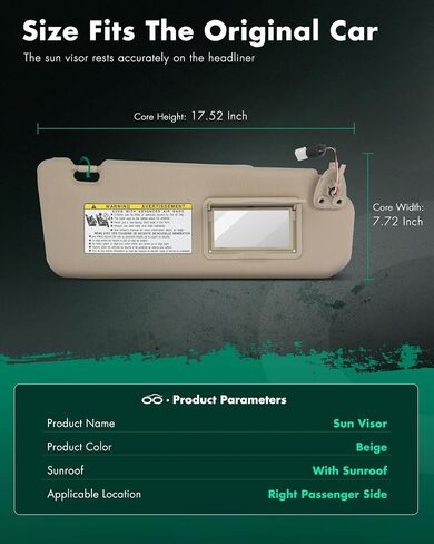 SCITOO Beige Right Passenger Side Auto Sun Visor Assembly fit for 2006-2008 for Hyundai Sonata with Sunroof in Saudi Arabia