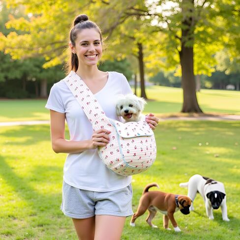Flower Pet Sling Carrier for Dogs and Cats, Breathable Cotton Cat Carrier Purse，Floral Print Puppy Carrier Pouch 3-10 Lbs Pet,Hand Free Hiking Travel Chest Bag Gifts for Dog Lover Mom（White, Small in Kuwait