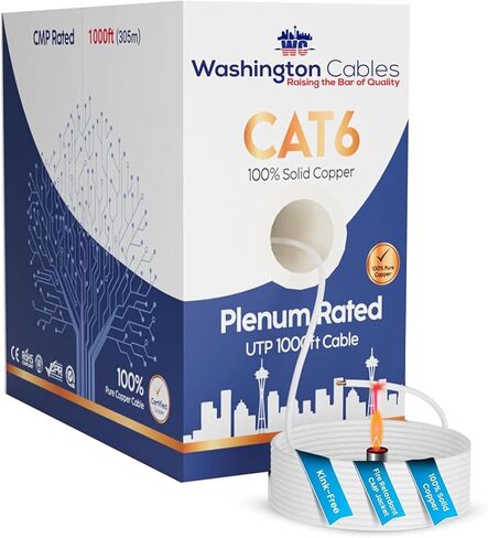 | كابل إيثرنت CAT6 Plenum (CMP) 100% من النحاس العاري بطول 1000 قدم | DSX-8000 Fluke Test معتمد و550 ميجا هرتز، 23AWG، 4 أزواج UTP 1 جيجابايت | كابل الجودة (أبيض) in Kuwait