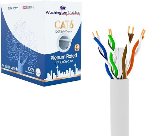 | كابل إيثرنت CAT6 Plenum (CMP) 100% من النحاس العاري بطول 1000 قدم | DSX-8000 Fluke Test معتمد و550 ميجا هرتز، 23AWG، 4 أزواج UTP 1 جيجابايت | كابل الجودة (أبيض) in Kuwait