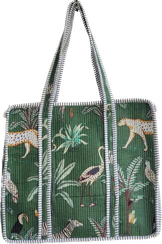 100% Cotton Jungle Print Shoulder Bag Tote Bag Women Reversible Shopping Bag and Grocery Bags Stylish Travel Bag Gift for Her in Saudi Arabia