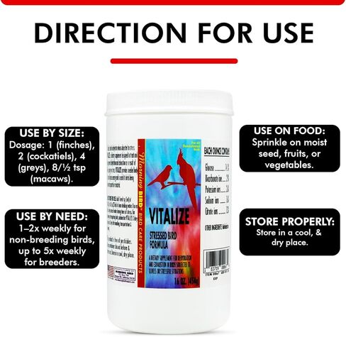 Morning Bird Vitalize, Supplement for Sick, Injured, or Stressed Caged Birds; Dehydration and Exhaustion Treatment for Parakeets, Cockatiels, Budgies, Finches, Canaries, and Parrots, 1 oz in Kuwait
