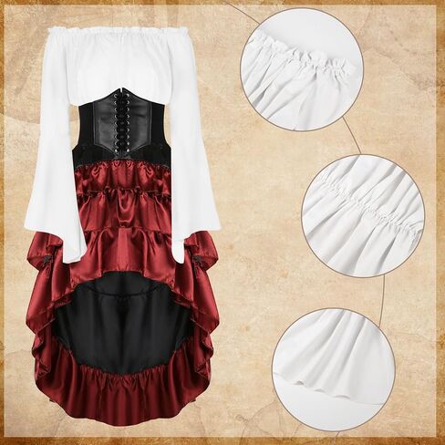 زي Cicoci Pirate Women Women Thorts Renaissance Corset Steampunk Skirt Top Pirate Associory Comple Halloween in Kuwait