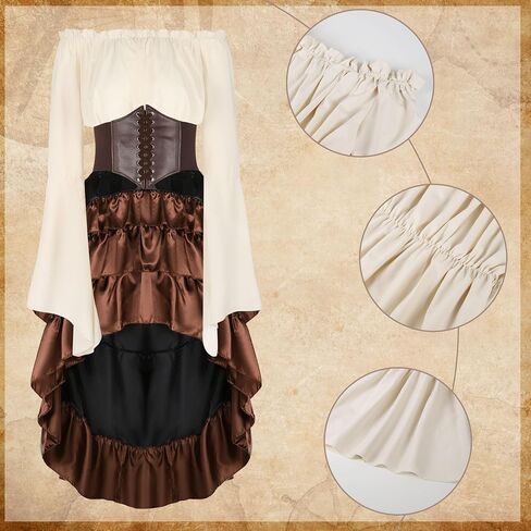 زي Cicoci Pirate Women Women Thorts Renaissance Corset Steampunk Skirt Top Pirate Associory Comple Halloween in Kuwait