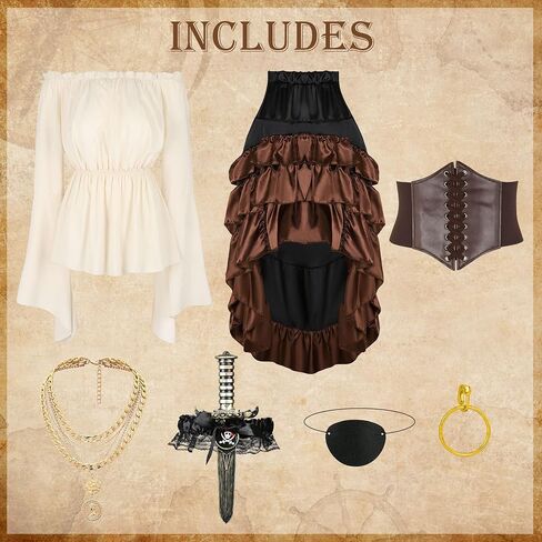 زي Cicoci Pirate Women Women Thorts Renaissance Corset Steampunk Skirt Top Pirate Associory Comple Halloween in Kuwait