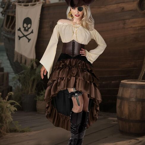 زي Cicoci Pirate Women Women Thorts Renaissance Corset Steampunk Skirt Top Pirate Associory Comple Halloween in Kuwait