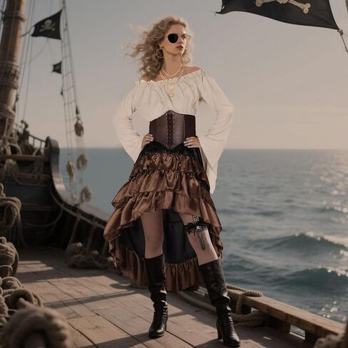 زي Cicoci Pirate Women Women Thorts Renaissance Corset Steampunk Skirt Top Pirate Associory Comple Halloween in Kuwait