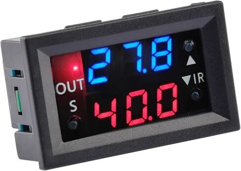 W2401-O DC 12V مرحل التحكم في درجة الحرارة LED الأزرق والأحمر عرض ترحيل درجة حرارة القابلة للتعديل NTC 3950 مسبار مقاوم للماء (أسود) in Saudi Arabia