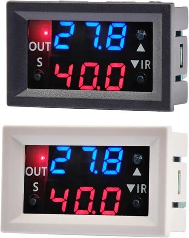W2401-O DC 12V مرحل التحكم في درجة الحرارة LED الأزرق والأحمر عرض ترحيل درجة حرارة القابلة للتعديل NTC 3950 مسبار مقاوم للماء (أسود) in Saudi Arabia