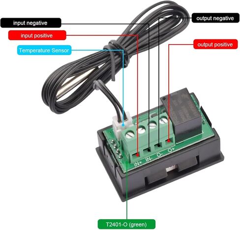 W2401-O DC 12V مرحل التحكم في درجة الحرارة LED الأزرق والأحمر عرض ترحيل درجة حرارة القابلة للتعديل NTC 3950 مسبار مقاوم للماء (أسود) in Saudi Arabia
